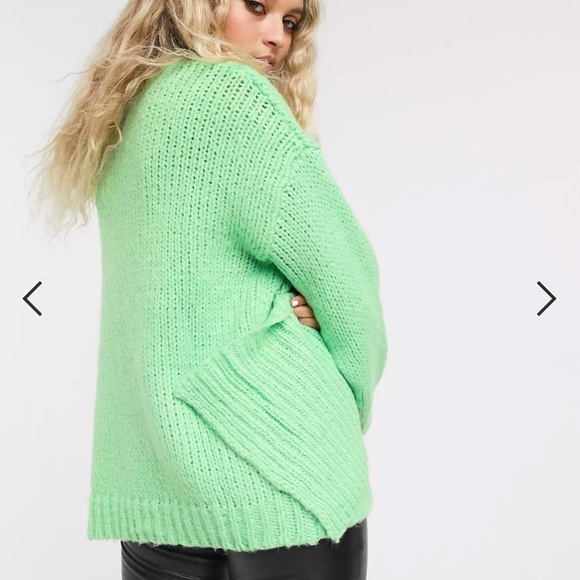 NWT Bershka Oversized Sweater & Scarf Set in neon mint apple green - Picture 4 of 11